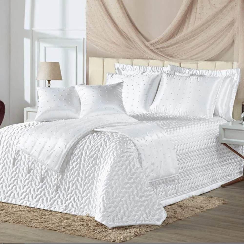 Kit Cobre Leito King Pérola Com Almofadas E Xale 10 Peças - Branco - 1