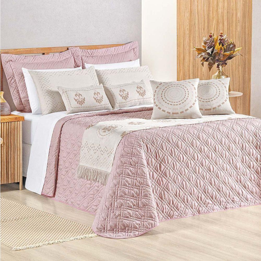 Kit Cobre Leito Queen Turin Com Almofadas E Peseira 180 Fios 10 Peças - Rose - 1