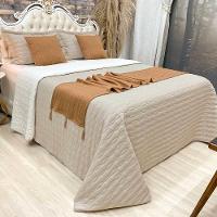 Cobre Leito Queen Decor Dupla Face Com Almofadas E Xale 8 Peças - Caramelo - 1