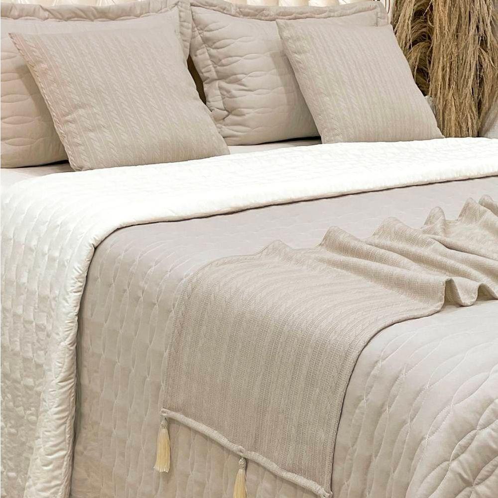 Cobre Leito Queen Decor Dupla Face Com Almofadas E Xale 8 Peças - Bege - 2