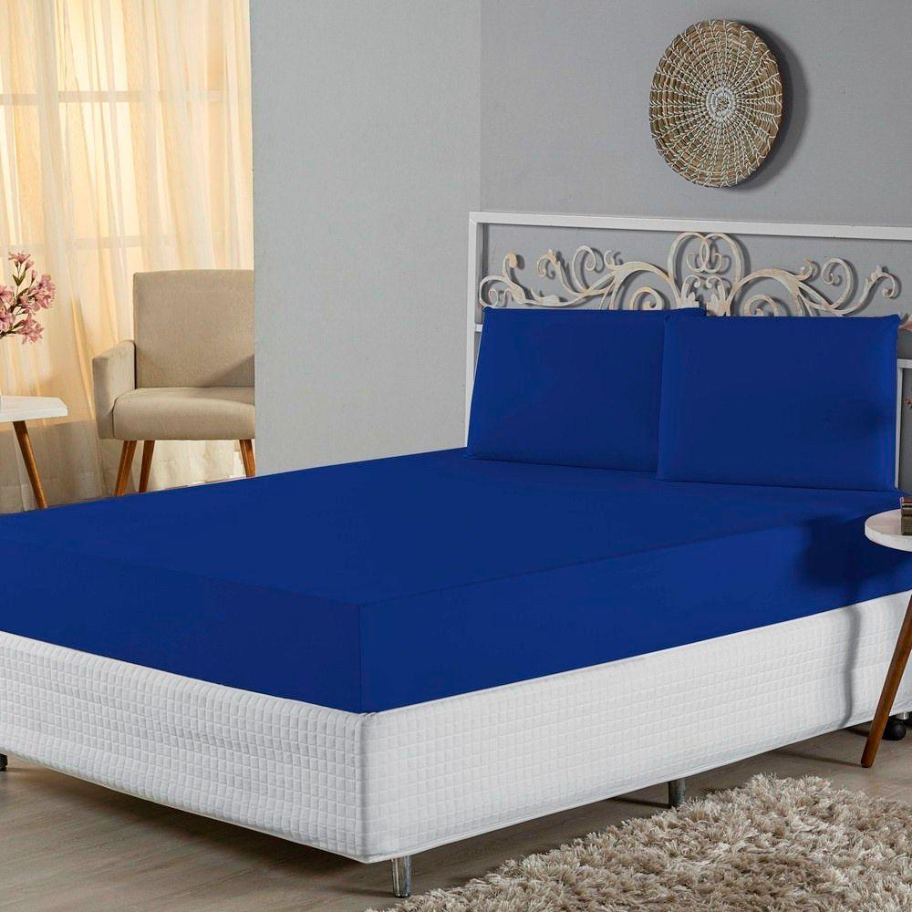 Jogo De Lençol Queen Malha 100% Algodão 3 Peças - Azul Royal - 2