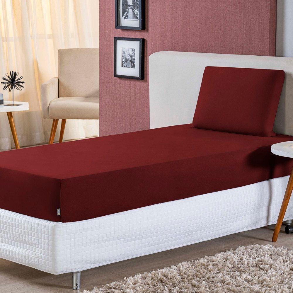 Jogo De Lençol Solteiro Malha 100% Algodão 2 Peças - Vinho - 1