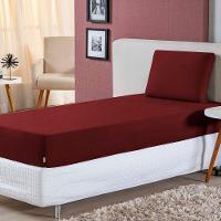 Jogo De Lençol Solteiro Malha 100% Algodão 2 Peças - Vinho - 1