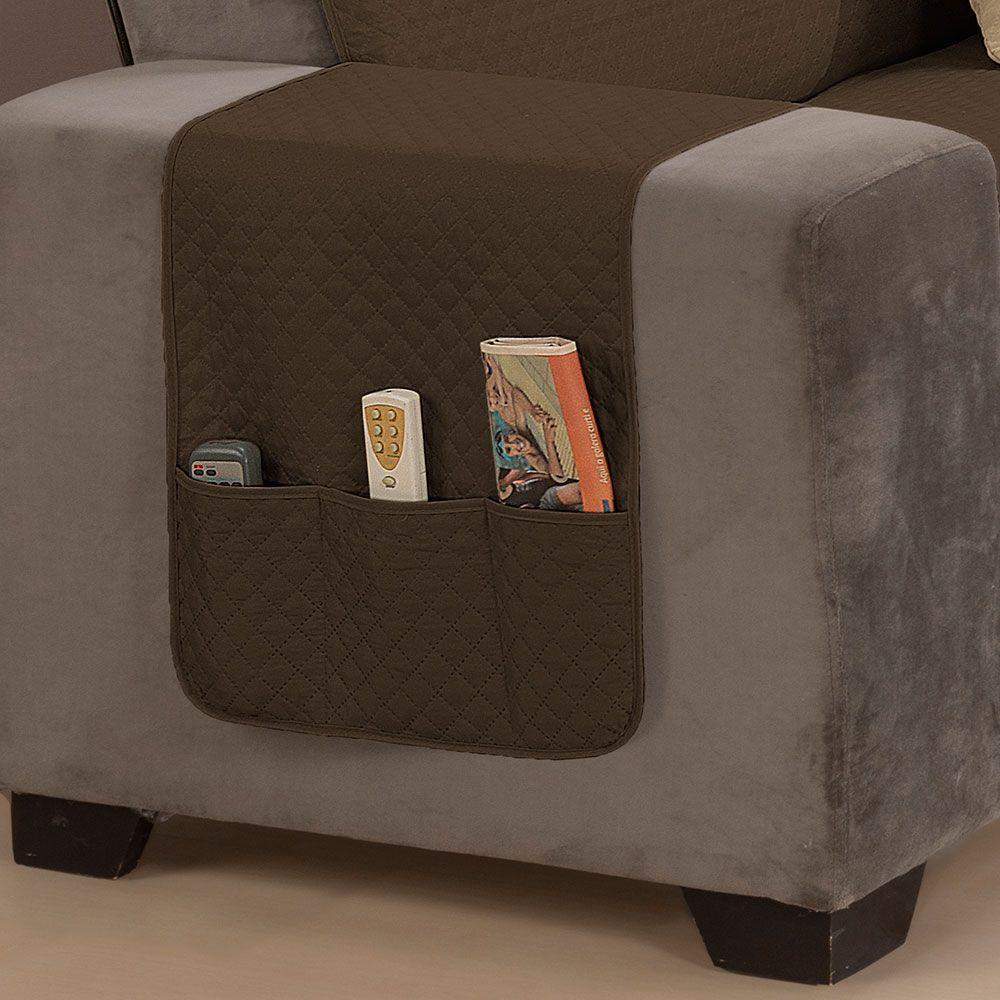 Protetor De Sofá Impermeável Avulso Dupla Face Padrão 3 Lugares Microfibra - Tabaco-caqui - 3