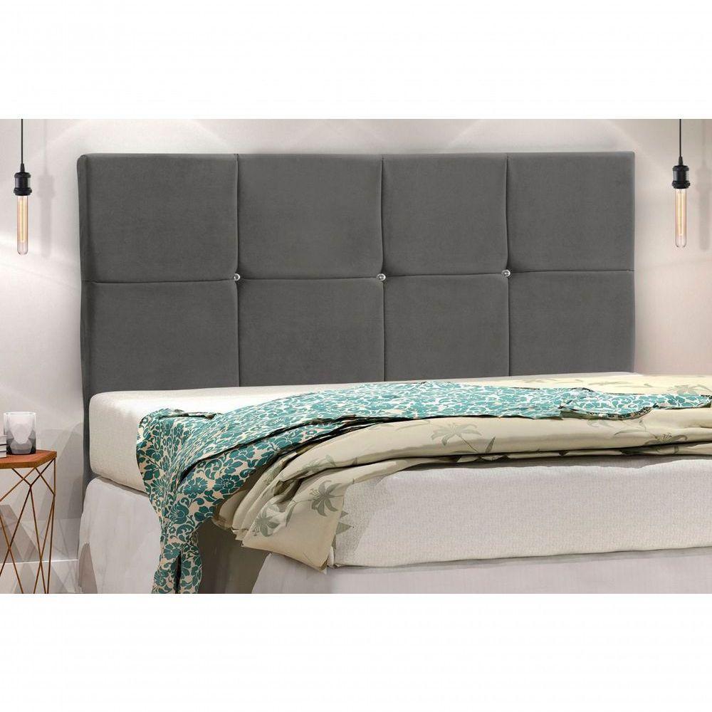 Cabeceira Civic Estofada Com Botão De Strass Para Cama Box Casal 144cm Chumbo - 1
