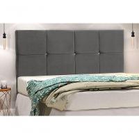 Cabeceira Civic Estofada Com Botão De Strass Para Cama Box Casal 144cm Chumbo - 1
