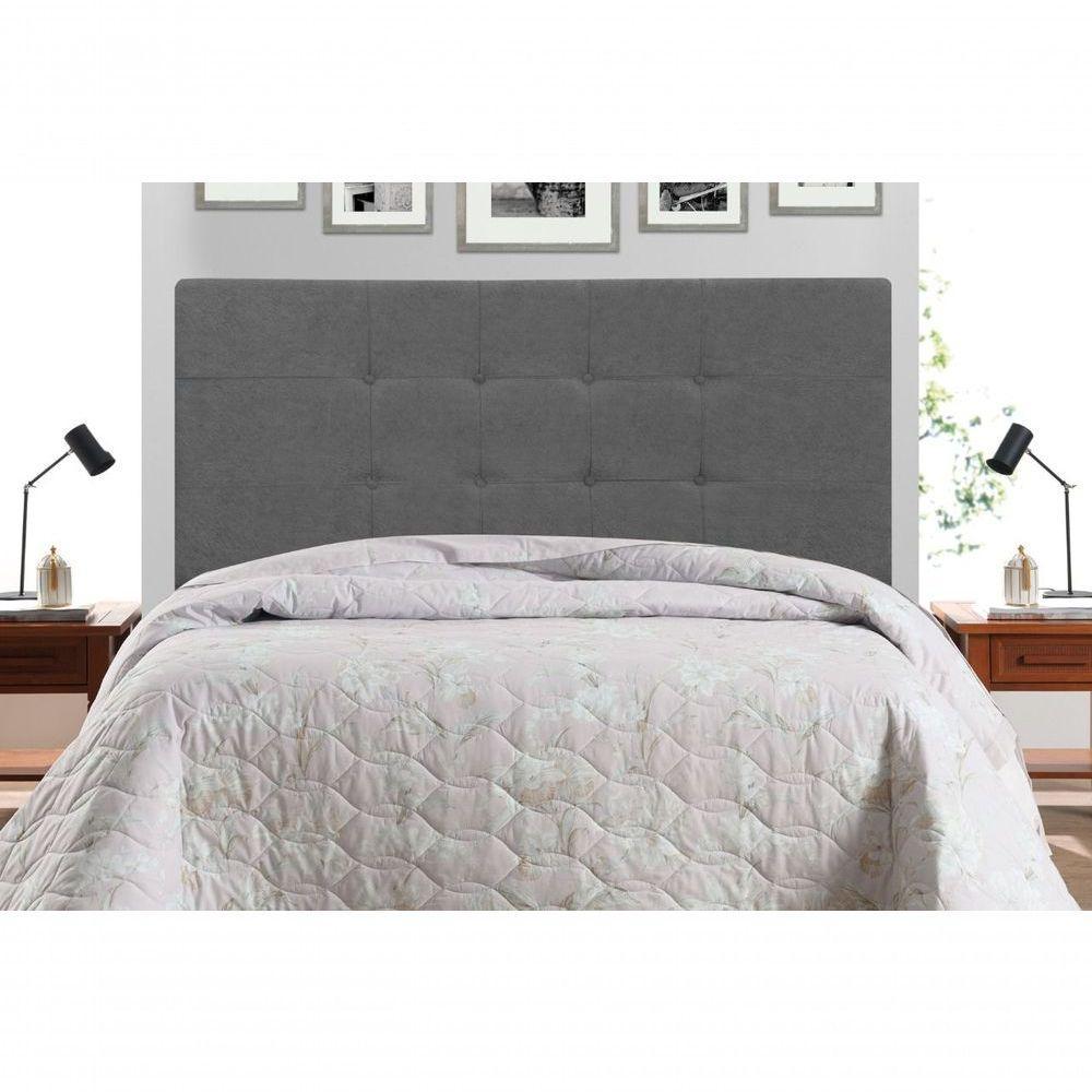 Cabeceira Maveric Estofada Com Botão De Tecido Para Cama Box Casal Queen Size 164cm Chumbo - 1