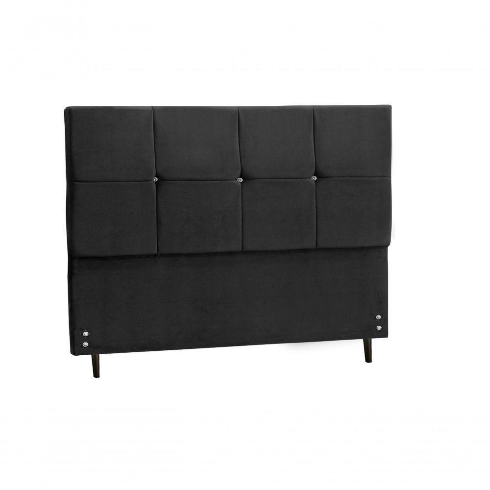 Cabeceira New Civic Estofada Com Botão De Strass Para Cama Box Queen Size 164cm Preto - 1
