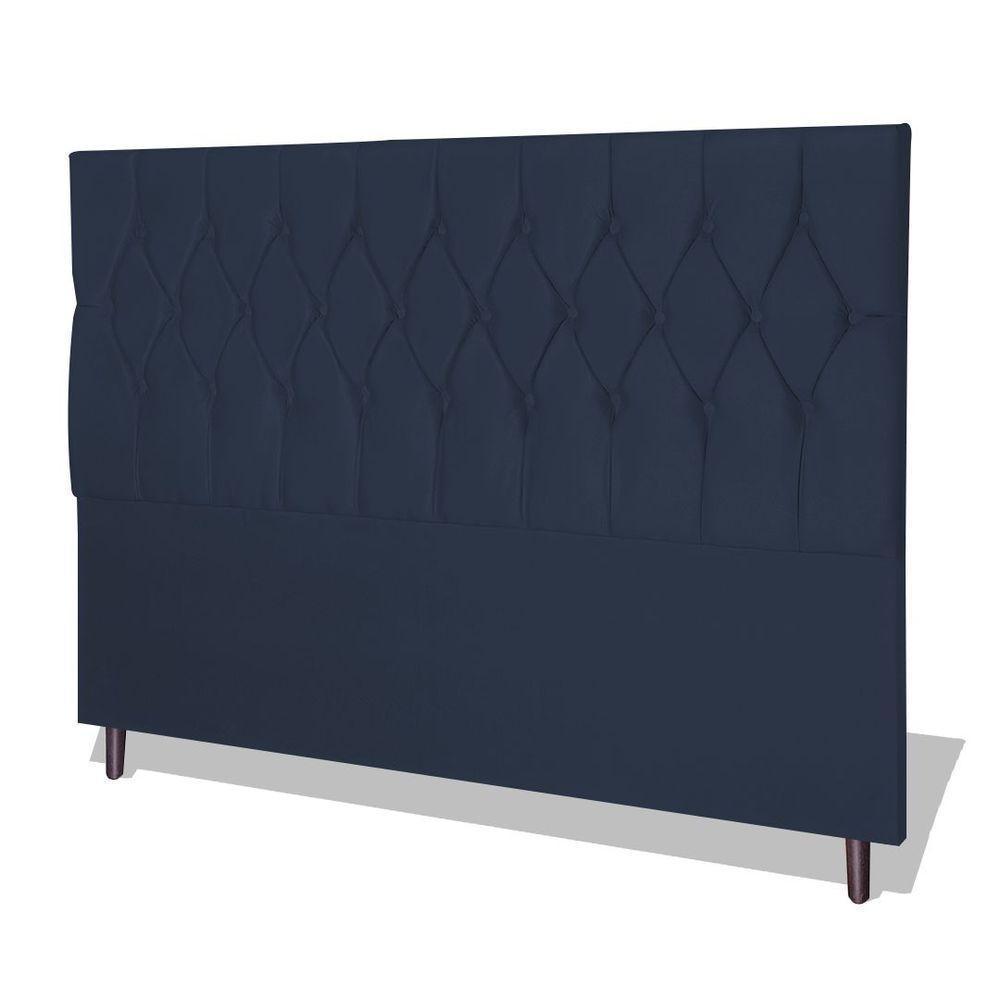 Cabeceira Estofada Box Casal King Size Encosto Para Cama Ram 1500 195x126 Cm Azul Marinho - 1