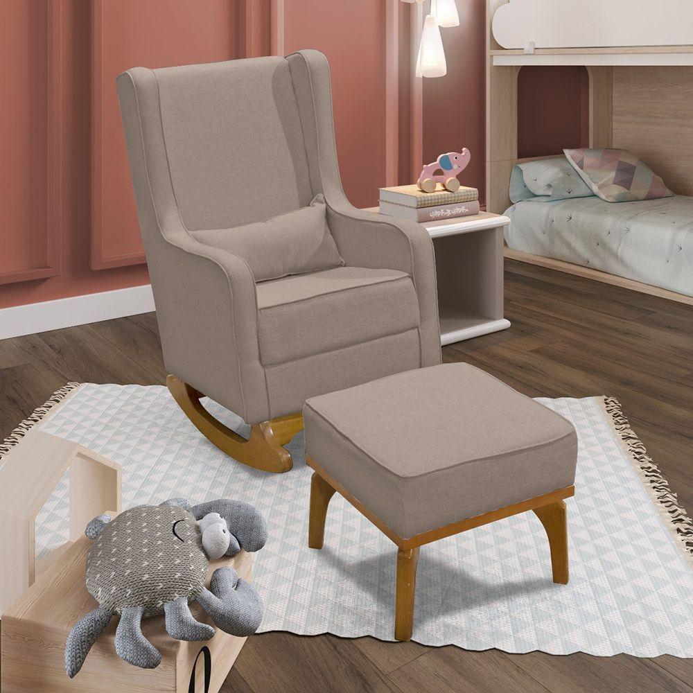 Poltrona De Amamentação Aquila Retro Com Puff Élpis Móveis Veludo Cappuccino - 2