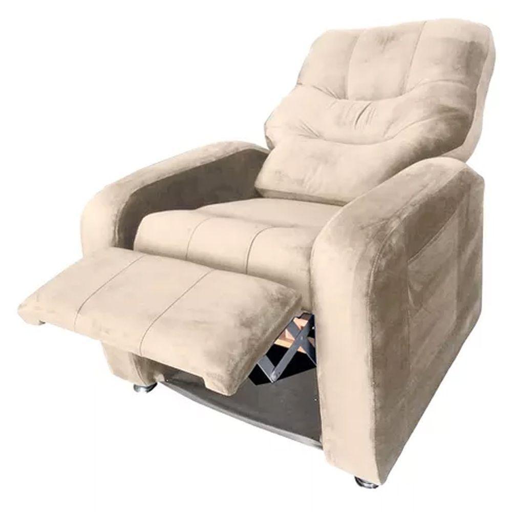 Poltrona Do Papai Reclinável E Retrátil Élpis Móveis Veludo Bege - 3