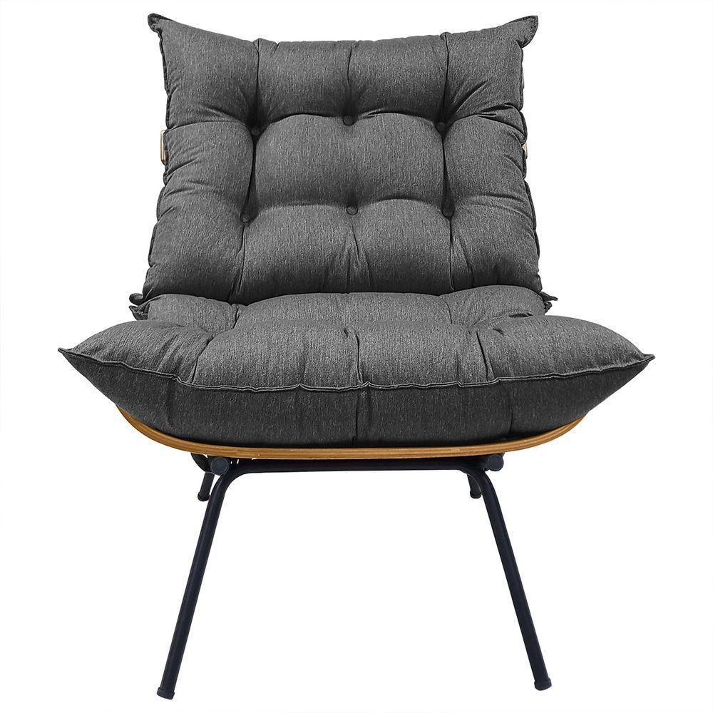 Cadeira Costela Com Puff Para Sala De Estar Élpis Móveis Linho Grafite - 4