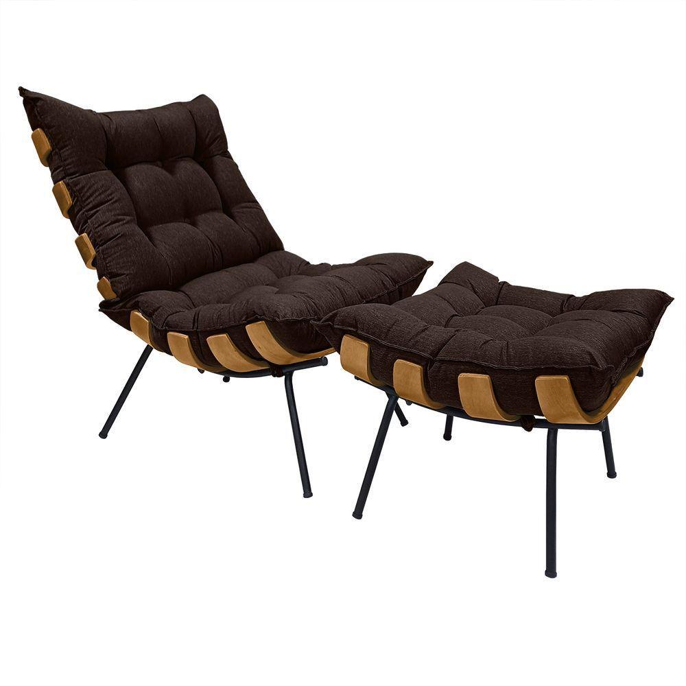 Cadeira Costela Com Puff Para Sala De Estar Élpis Móveis Linho Marrom - 1