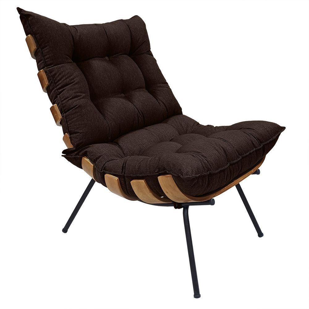 Cadeira Costela Com Puff Para Sala De Estar Élpis Móveis Linho Marrom - 2