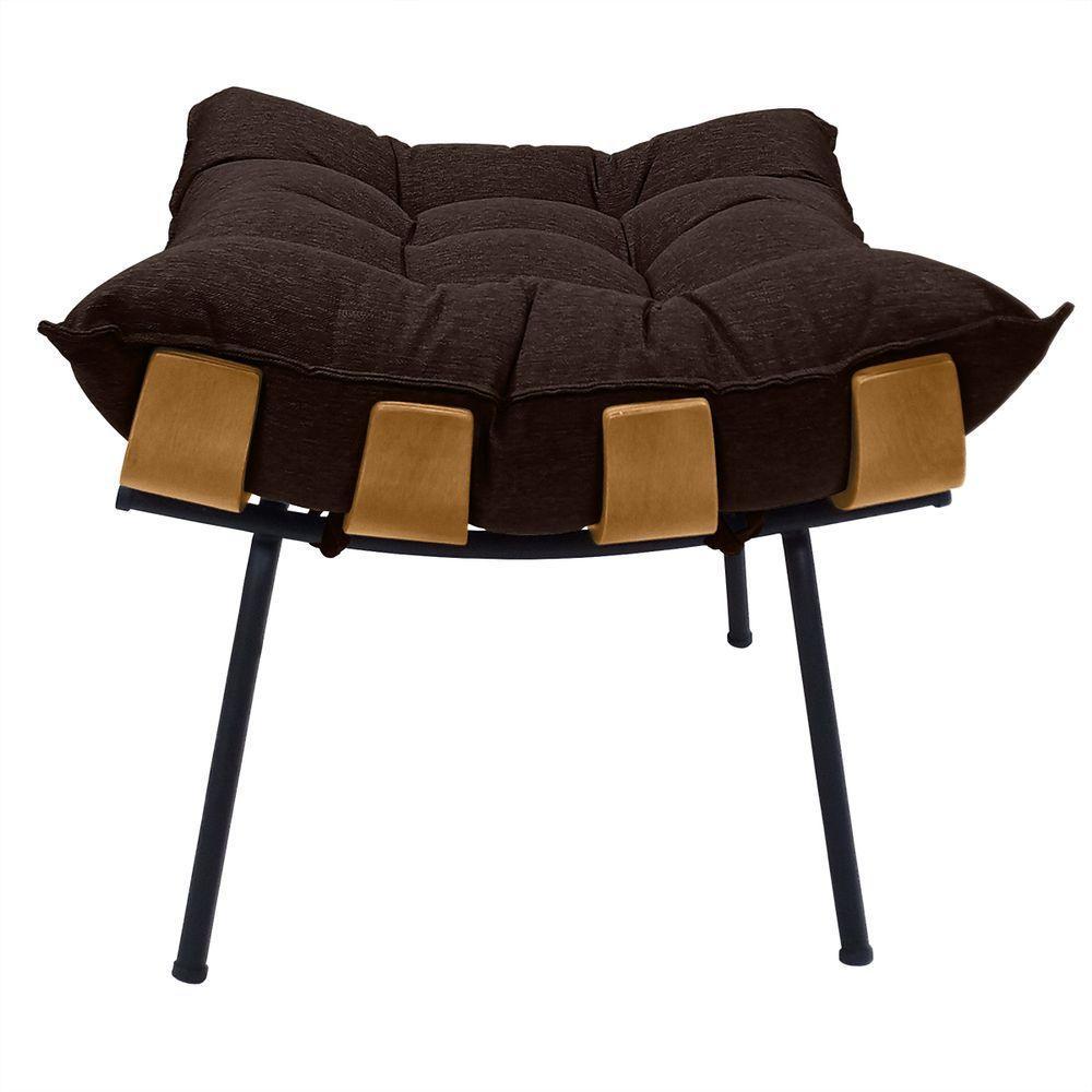 Cadeira Costela Com Puff Para Sala De Estar Élpis Móveis Linho Marrom - 6