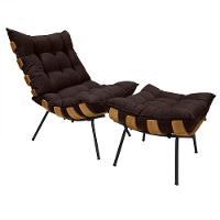 Cadeira Costela Com Puff Para Sala De Estar Élpis Móveis Linho Marrom - 1