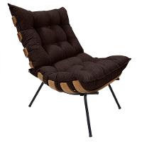 Cadeira Costela Com Puff Para Sala De Estar Élpis Móveis Linho Marrom - 2