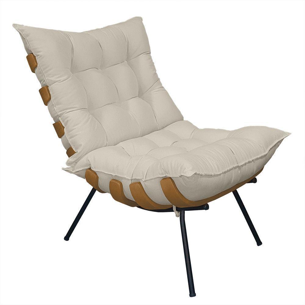 Cadeira Costela Com Puff Para Sala De Estar Élpis Móveis Linho Bege - 1