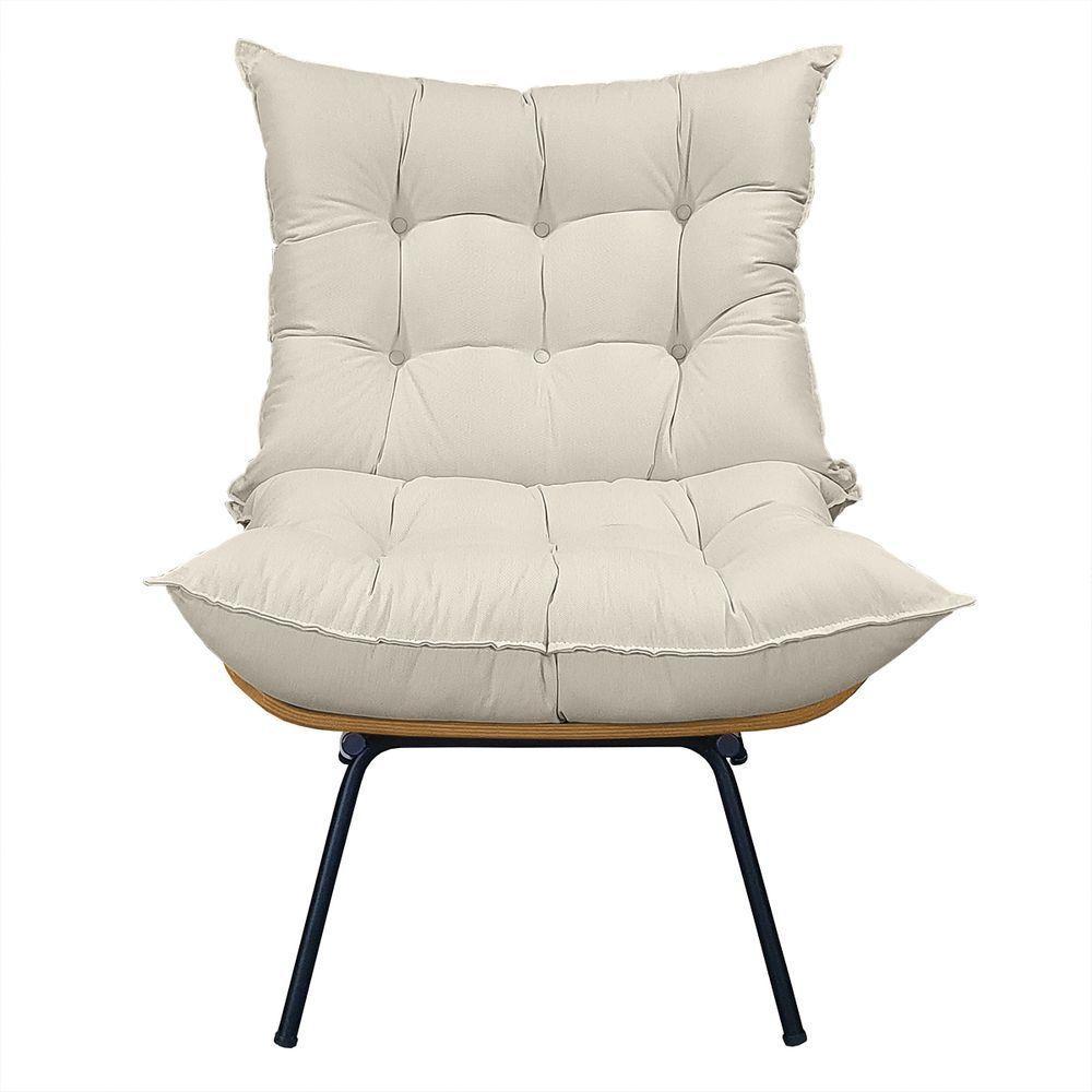 Cadeira Costela Com Puff Para Sala De Estar Élpis Móveis Linho Bege - 5