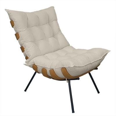 Cadeira Costela Com Puff Para Sala De Estar Élpis Móveis Linho Bege