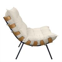 Cadeira Costela Com Puff Para Sala De Estar Élpis Móveis Linho Bege - 3