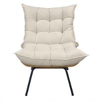 Cadeira Costela Com Puff Para Sala De Estar Élpis Móveis Linho Bege - 5
