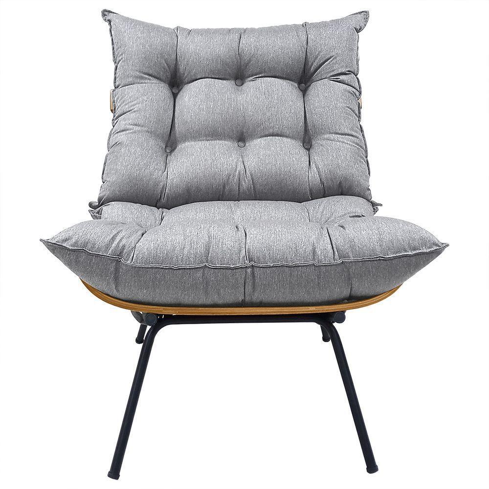 Cadeira Costela Com Puff Para Sala De Estar Élpis Móveis Linho Cinza - 4