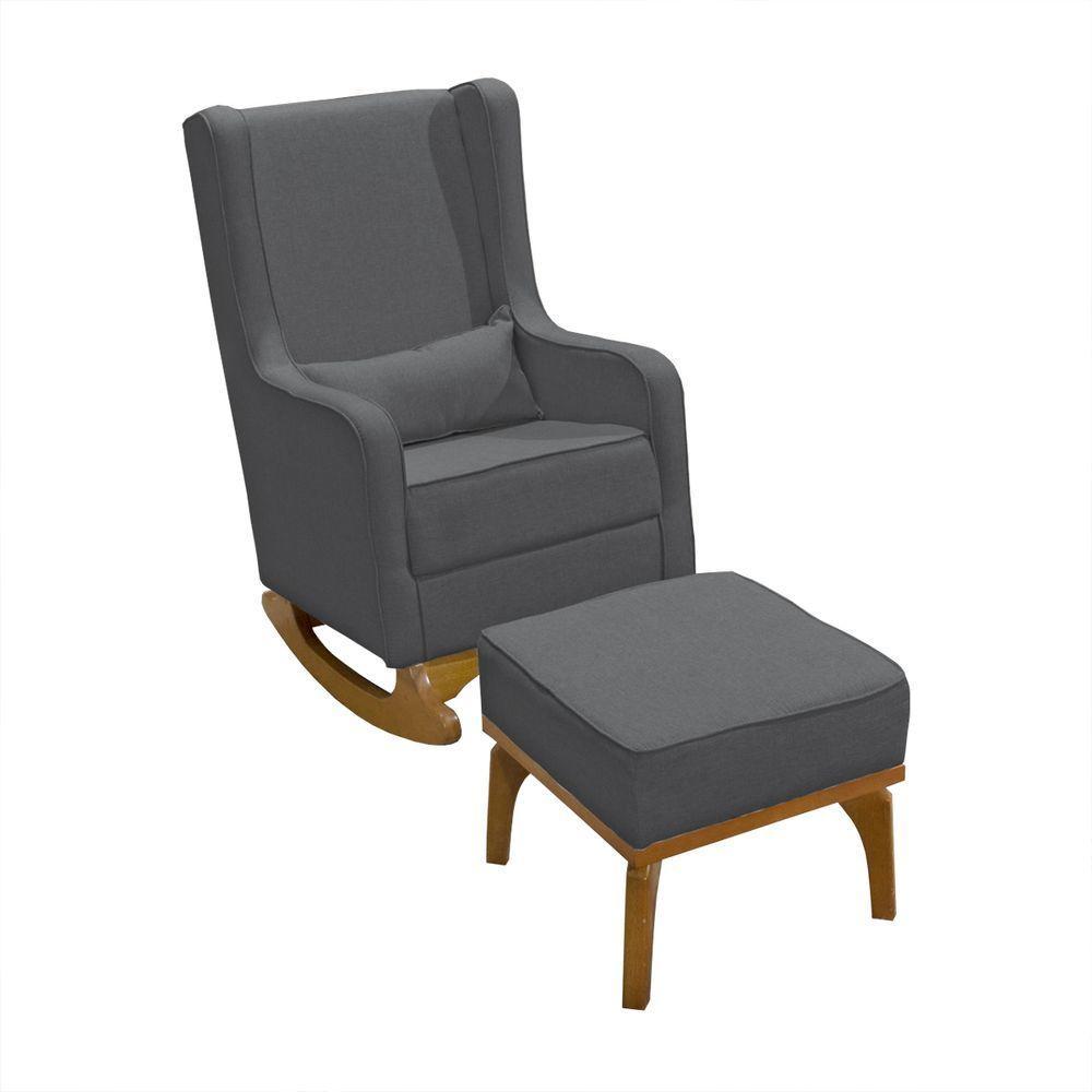 Poltrona De Amamentação Aquila Retro Com Puff Élpis Móveis Linho Grafite - 1