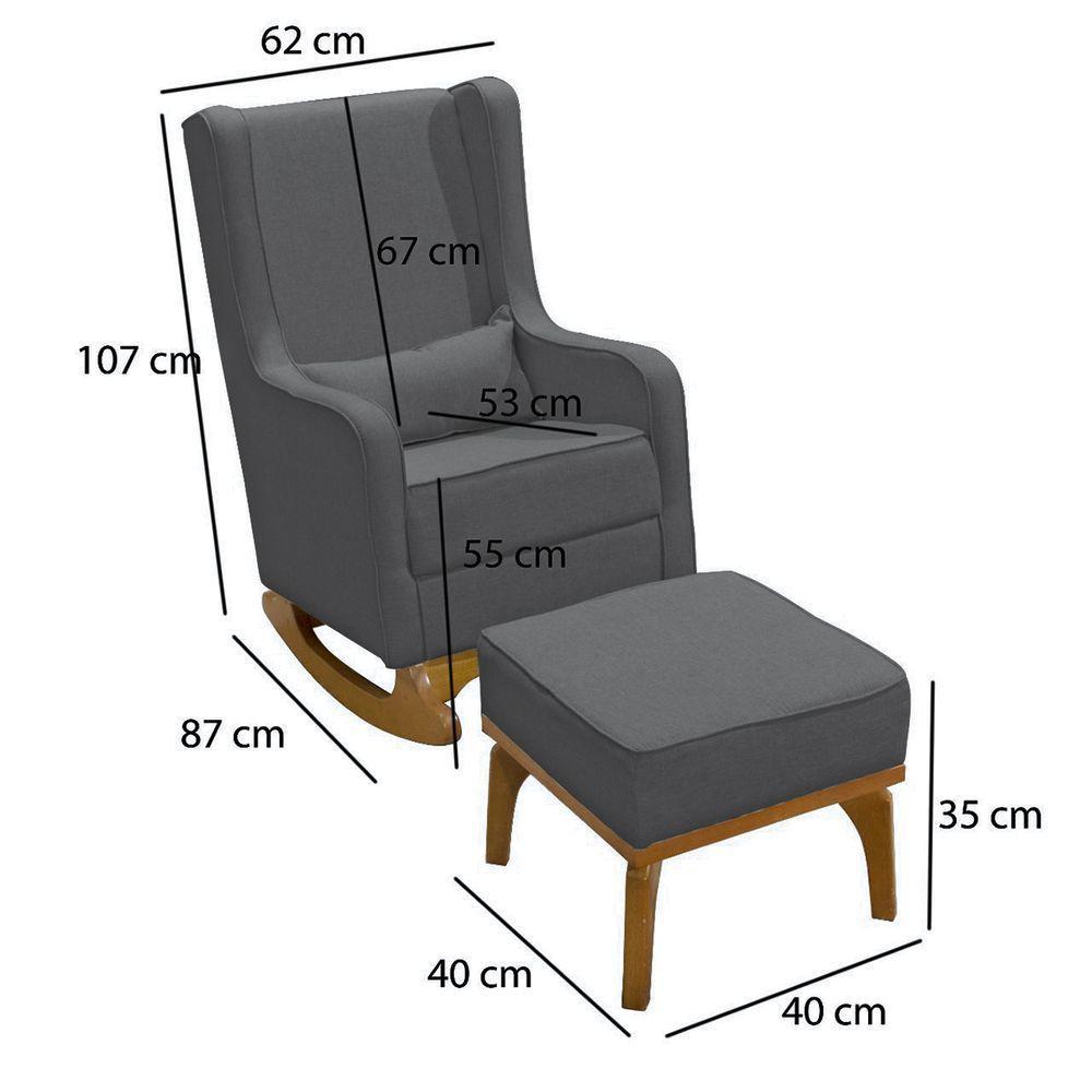 Poltrona De Amamentação Aquila Retro Com Puff Élpis Móveis Linho Grafite - 5