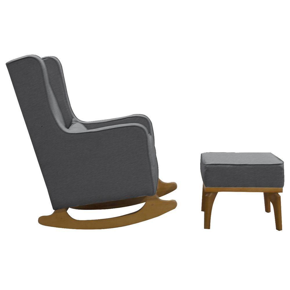 Poltrona De Amamentação Aquila Retro Com Puff Élpis Móveis Linho Grafite - 6