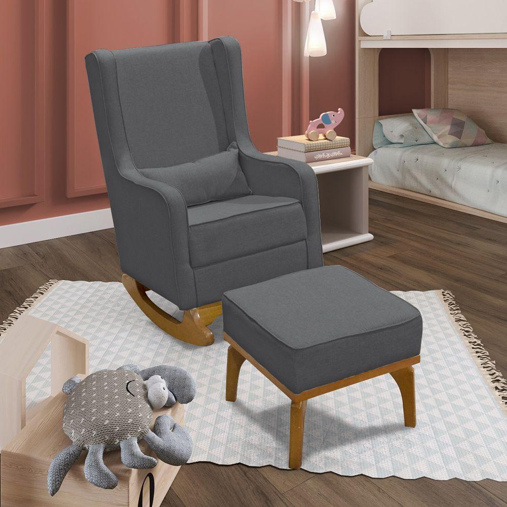 Poltrona De Amamentação Aquila Retro Com Puff Élpis Móveis Linho Grafite - 7