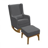 Poltrona De Amamentação Aquila Retro Com Puff Élpis Móveis Linho Grafite - 1