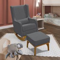 Poltrona De Amamentação Aquila Retro Com Puff Élpis Móveis Linho Grafite - 7