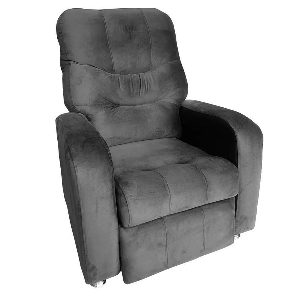 Poltrona Do Papai Reclinável E Retrátil Élpis Móveis Veludo Cinza - 1