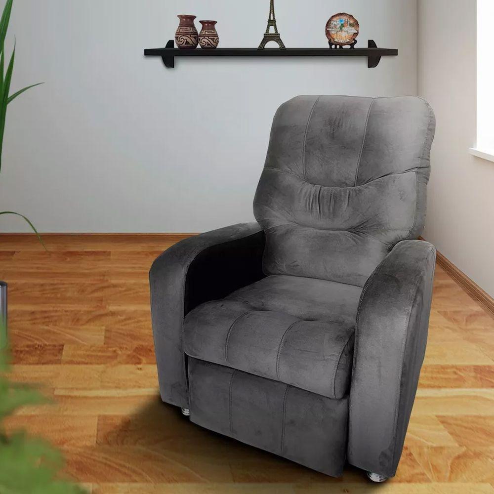 Poltrona Do Papai Reclinável E Retrátil Élpis Móveis Veludo Cinza - 2
