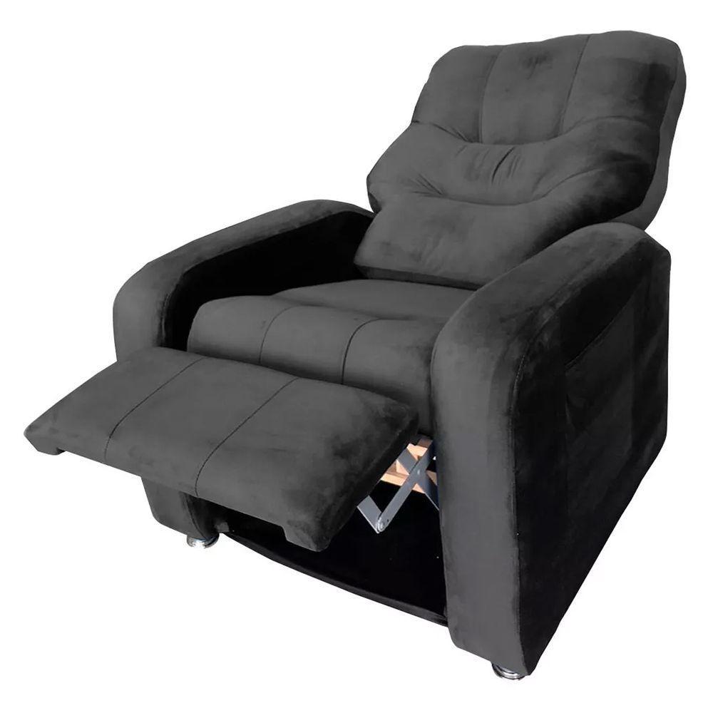 Poltrona Do Papai Reclinável E Retrátil Élpis Móveis Veludo Cinza - 3