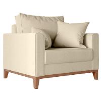 Poltrona Beny Com Pés E Base De Madeira Élpis Móveis Linho Areia - 1