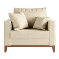 Poltrona Beny Com Pés E Base De Madeira Élpis Móveis Linho Areia - 2