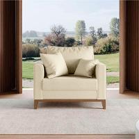 Poltrona Beny Com Pés E Base De Madeira Élpis Móveis Linho Areia