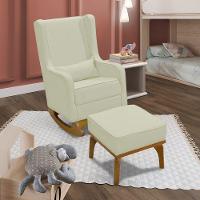 Poltrona De Amamentação Aquila Retro Com Puff Élpis Móveis Veludo Bege - 5