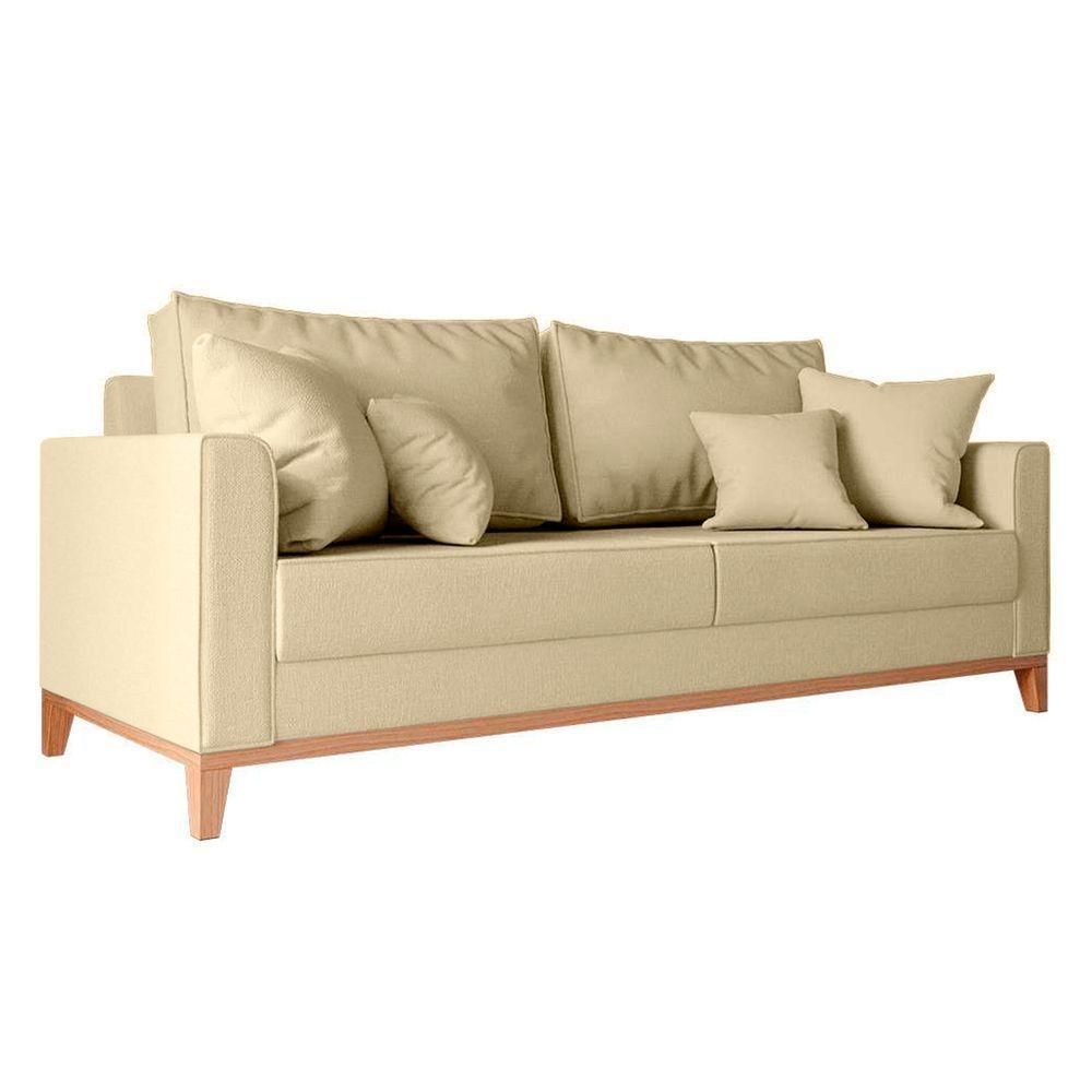 Sofá Beny 3 Lugares Com Base De Madeira Élpis Móveis Linho Areia - 1
