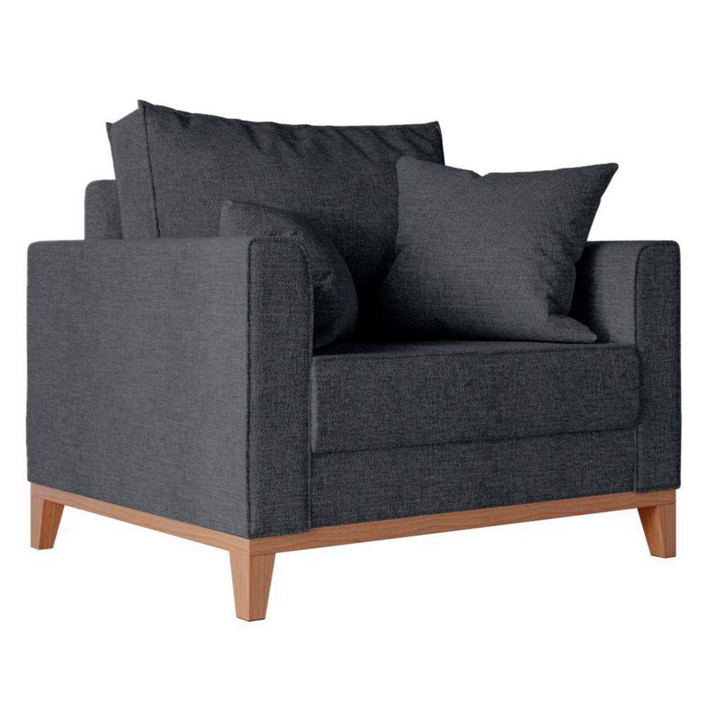 Kit Sofá 2 Lugares E 2 Poltronas Beny Com Base De Madeira Linho Grafite - 3