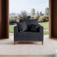 Kit Sofá 2 Lugares E 2 Poltronas Beny Com Base De Madeira Linho Grafite - 5