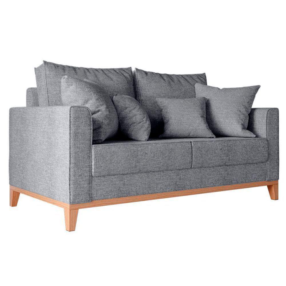 Sofá Beny 2 Lugares Com Base De Madeira Élpis Móveis Linho Cinza - 1