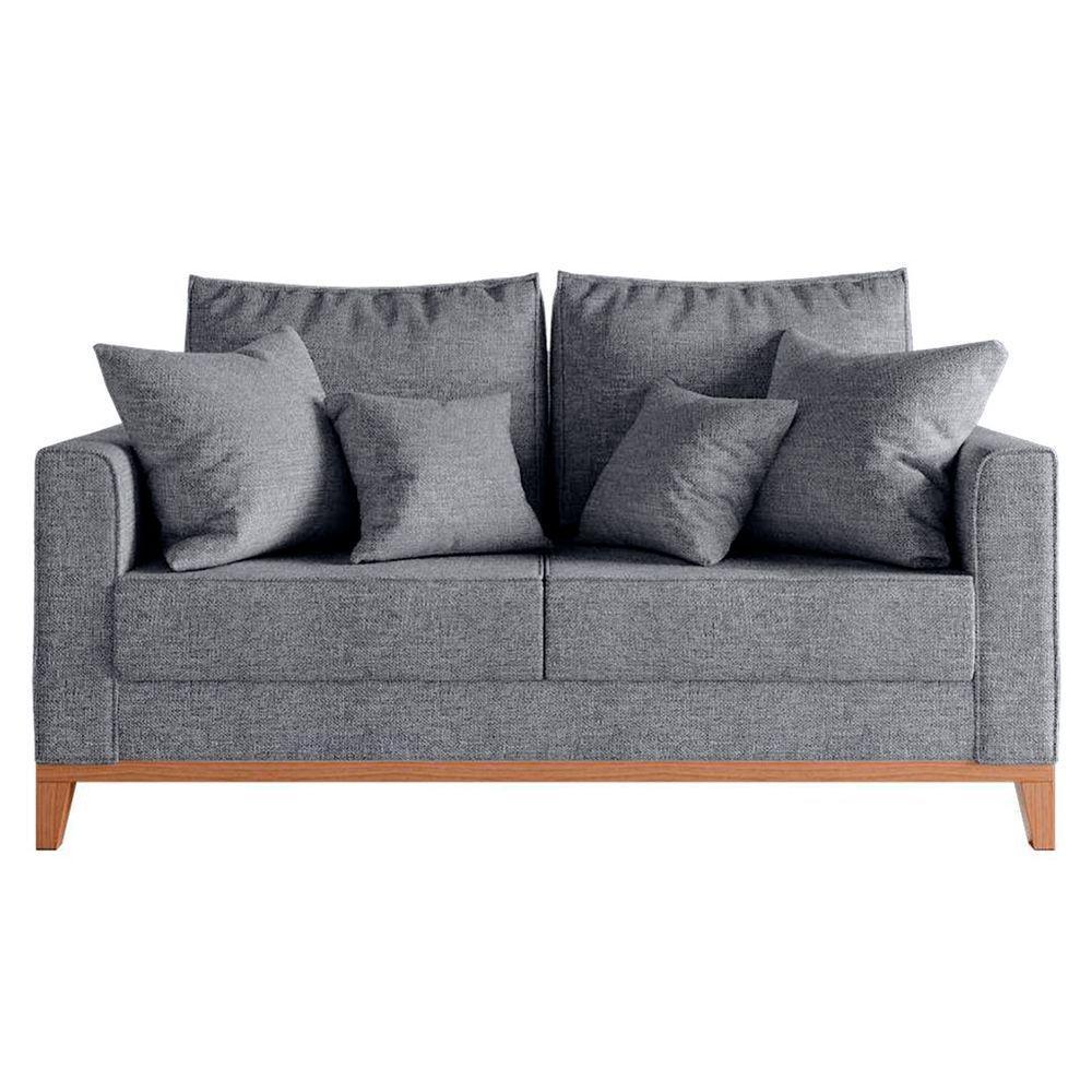 Sofá Beny 2 Lugares Com Base De Madeira Élpis Móveis Linho Cinza - 2