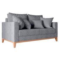 Sofá Beny 2 Lugares Com Base De Madeira Élpis Móveis Linho Cinza - 1