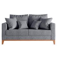 Sofá Beny 2 Lugares Com Base De Madeira Élpis Móveis Linho Cinza - 2