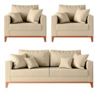 Kit Sofá 2 Lugares E 2 Poltronas Beny Com Base De Madeira Linho Areia - 1