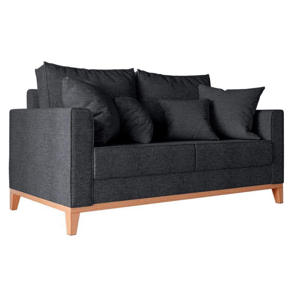 Sofá Beny 2 Lugares Com Base De Madeira Élpis Móveis Linho Grafite - 1