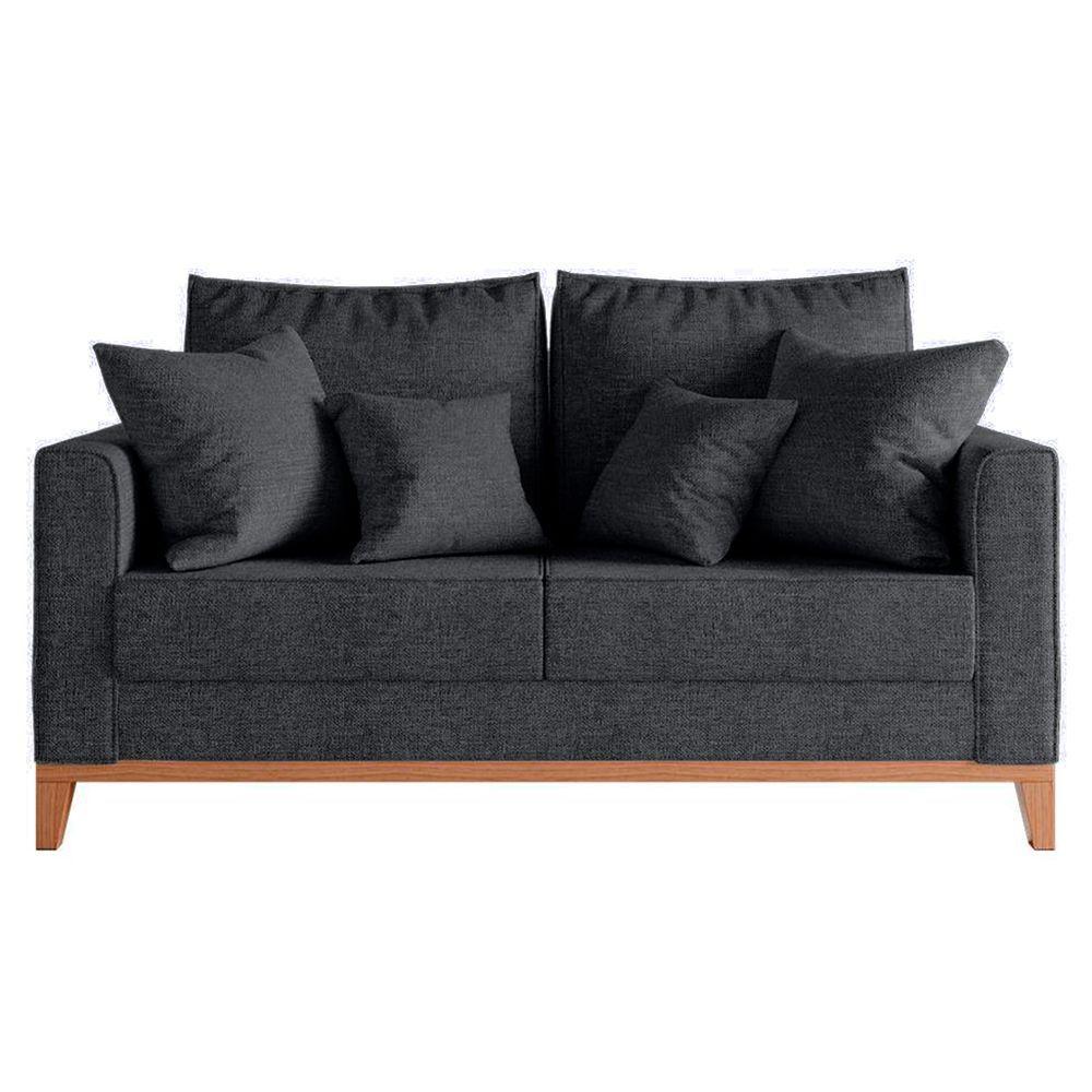 Sofá Beny 2 Lugares Com Base De Madeira Élpis Móveis Linho Grafite - 2